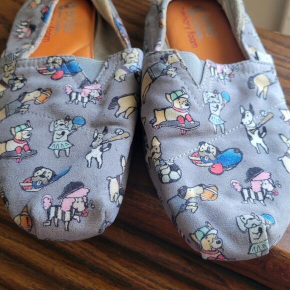 Size 9 Bobs Skechers Gray Dog Print Memory Foam Canvas Ballet Flats - Picture 3 of 7